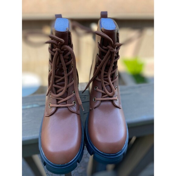IDIFU Brown Chunky Combat Boots Women’s 7 Lace-Up Ankle Winter Boots NIB Workwea - Picture 6 of 12